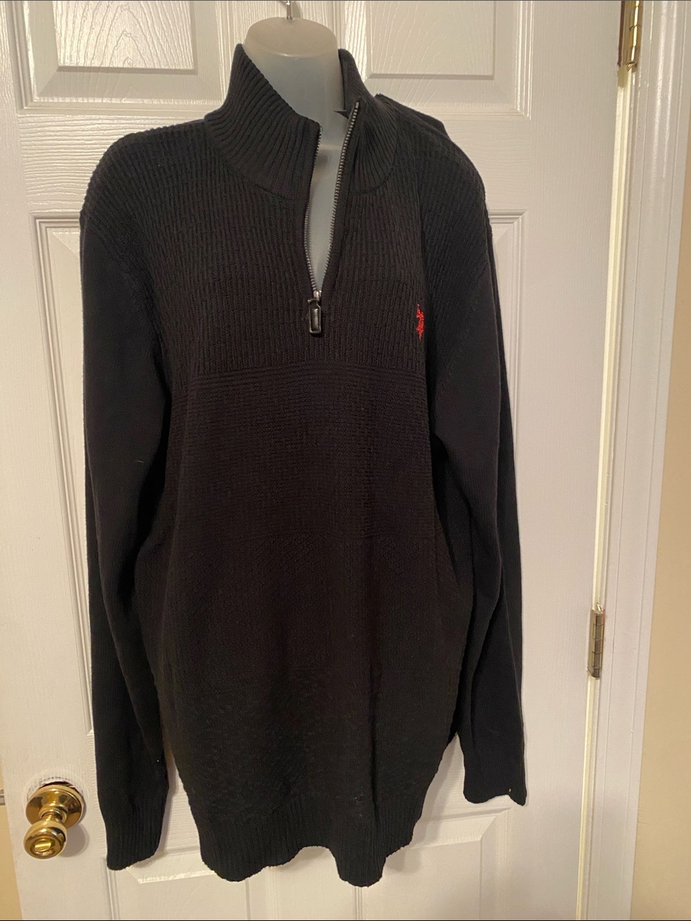 US Polo Assn Men's Black Half-Zip Sweater with Red Accent